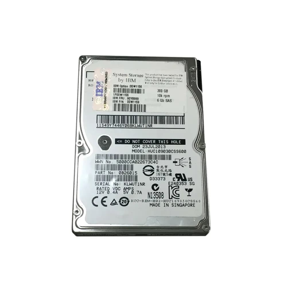 00W1159 - IBM 300GB 10000RPM SAS 6Gb/s 2.5-Inch Hard Drive for DS3524