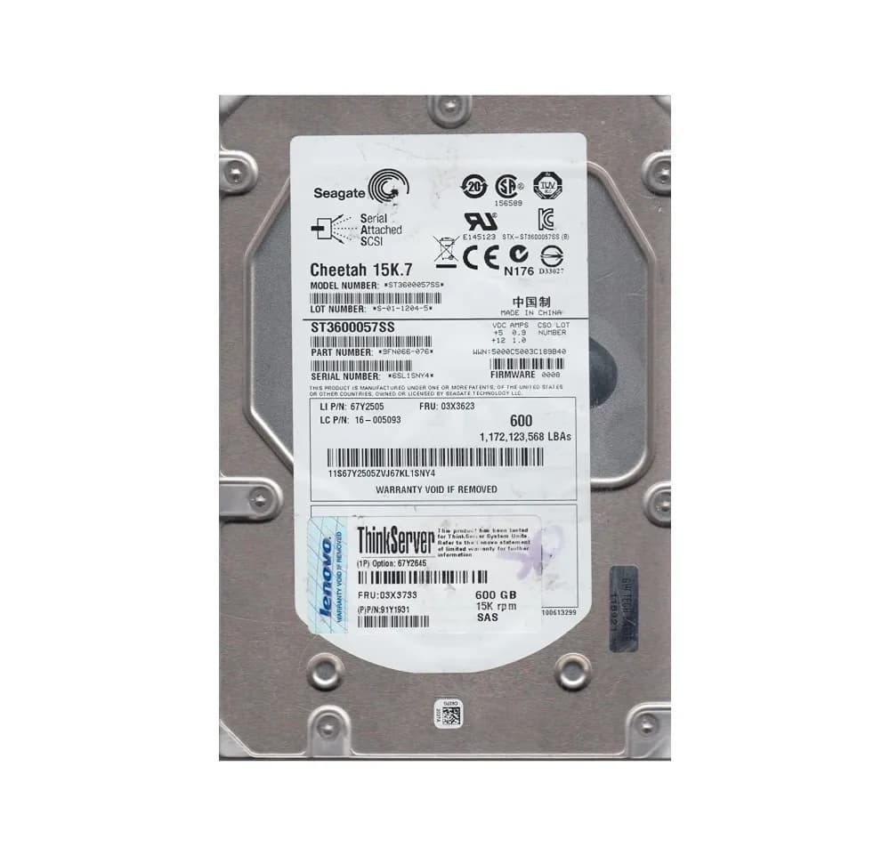 03X3733 - Lenovo 600GB 15000RPM SAS 6Gb/s 16MB Cache 3.5-in HDD