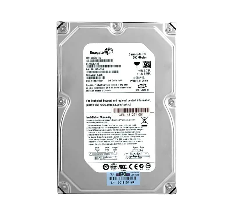 481274-001 - HP 500GB 7200RPM SATA 3Gb/s 3.5-in Hard Drive