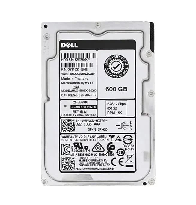 5PNGD - Dell 600GB 15000RPM SAS 2.5-Inch Hard Drive