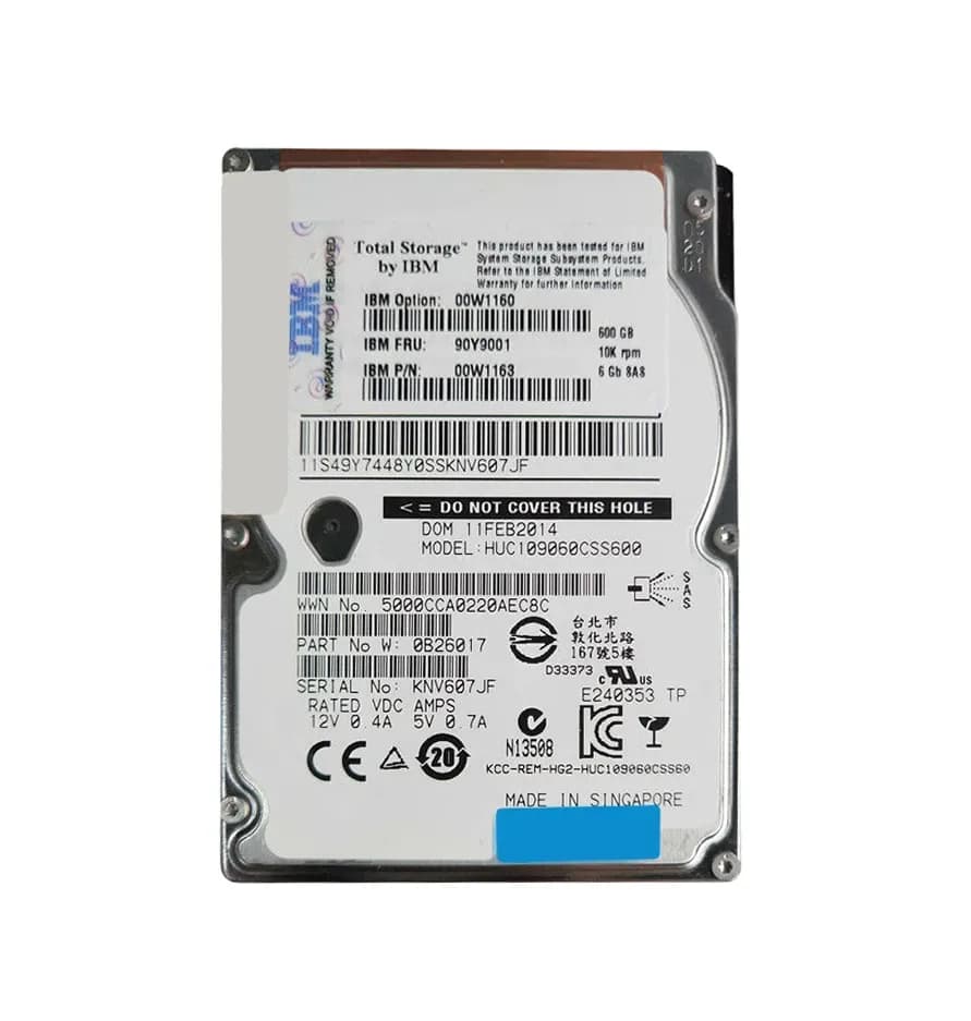 90Y9001 - IBM 600GB 10000RPM SAS 6Gb/s 2.5-Inch Hard Drive