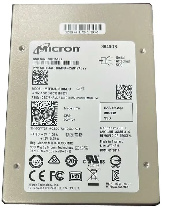 MTFDJAL3T8MBU-2AN1ZABYY - Micron S610DC 3.84TB SAS MLC 2.5" SSD