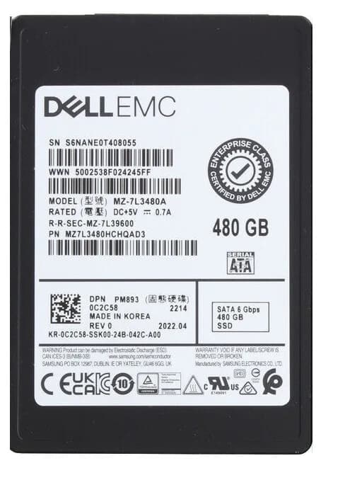 MZ-7L3480A - Samsung PM893 480GB SATA TLC 2.5" Solid State Drive. Dell Oem.