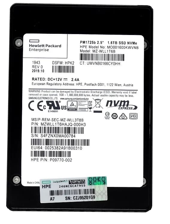 MZ-WLL1T6B - Samsung PM1725b 1.6TB PCI Express NVMe TLC U.2 2.5" SSD
