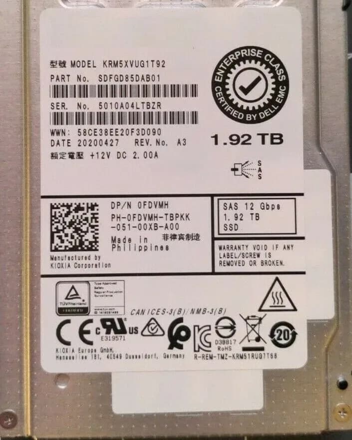 SDFGD85DAB01 - KIOXIA 1.92TB SAS 12Gb/s 2.5-Inch Solid State Drive