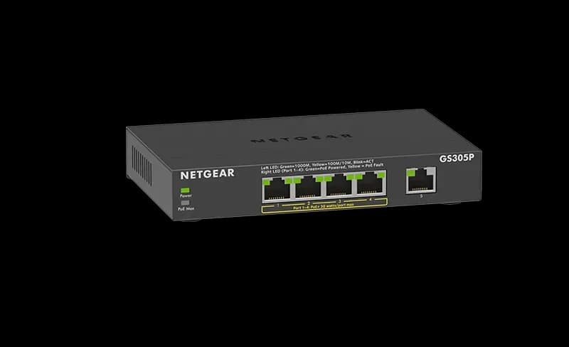 GS305PV2 - Netgear 300 Series GS305P 4 x Ports PoE+ 10/100/1000Base-T + 1 x Port 1000Base-T Unmanaged Gigabit Ethernet Network Switch